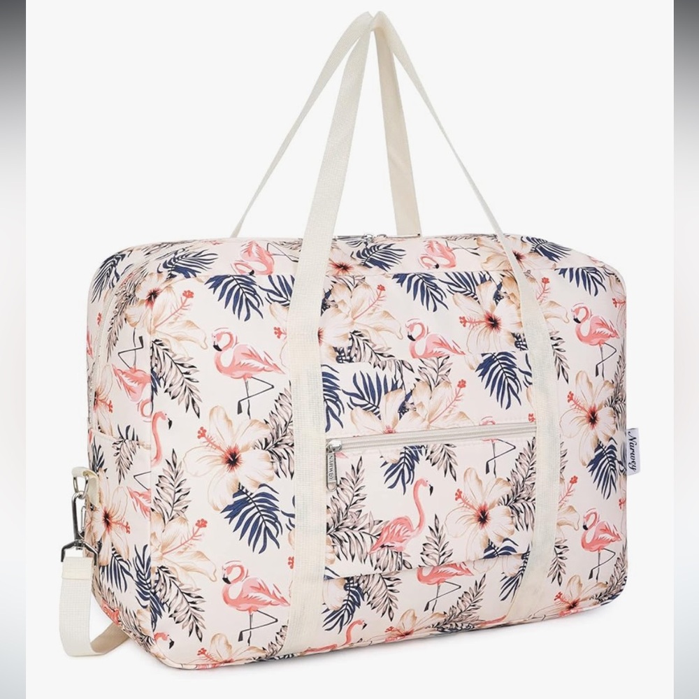 Narwey Foldable Travel Black White Flamingo Print Duffel Bag Tote Carry On NWT